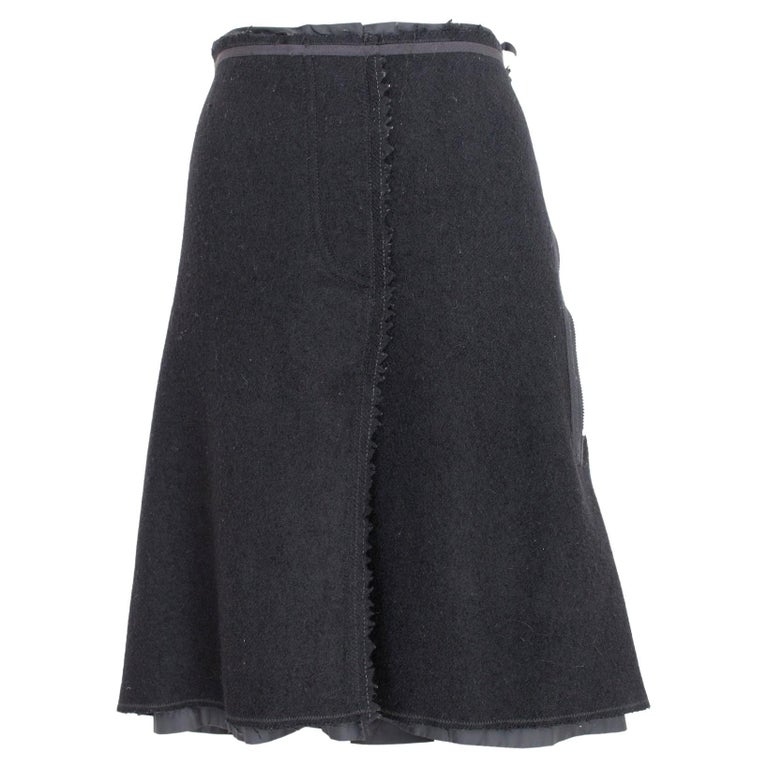 Prada Black Wool Vintage Flared Skirt For Sale at 1stDibs