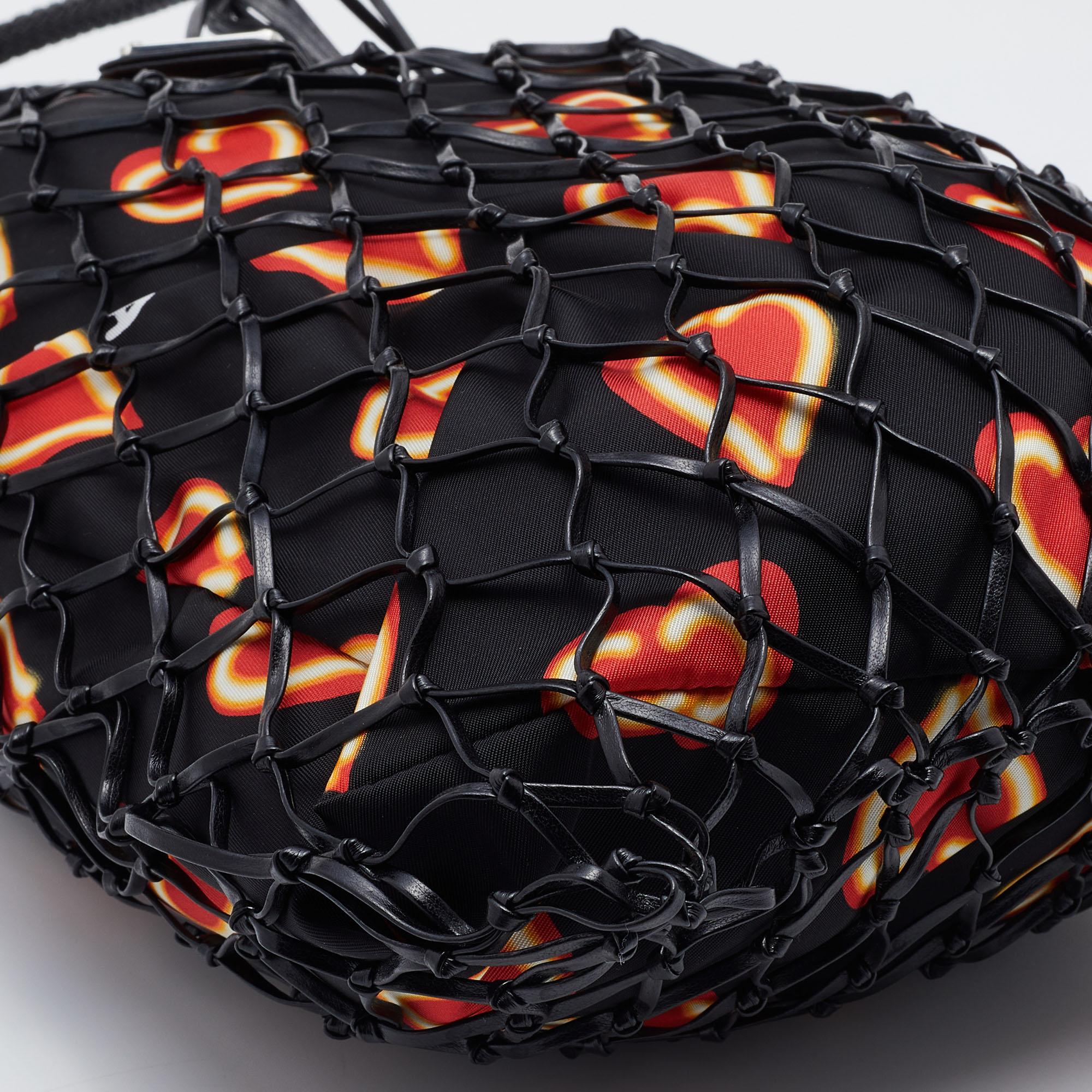 Prada Black Woven Fishnet Leather and Nylon Drawstring Bucket Bag 4