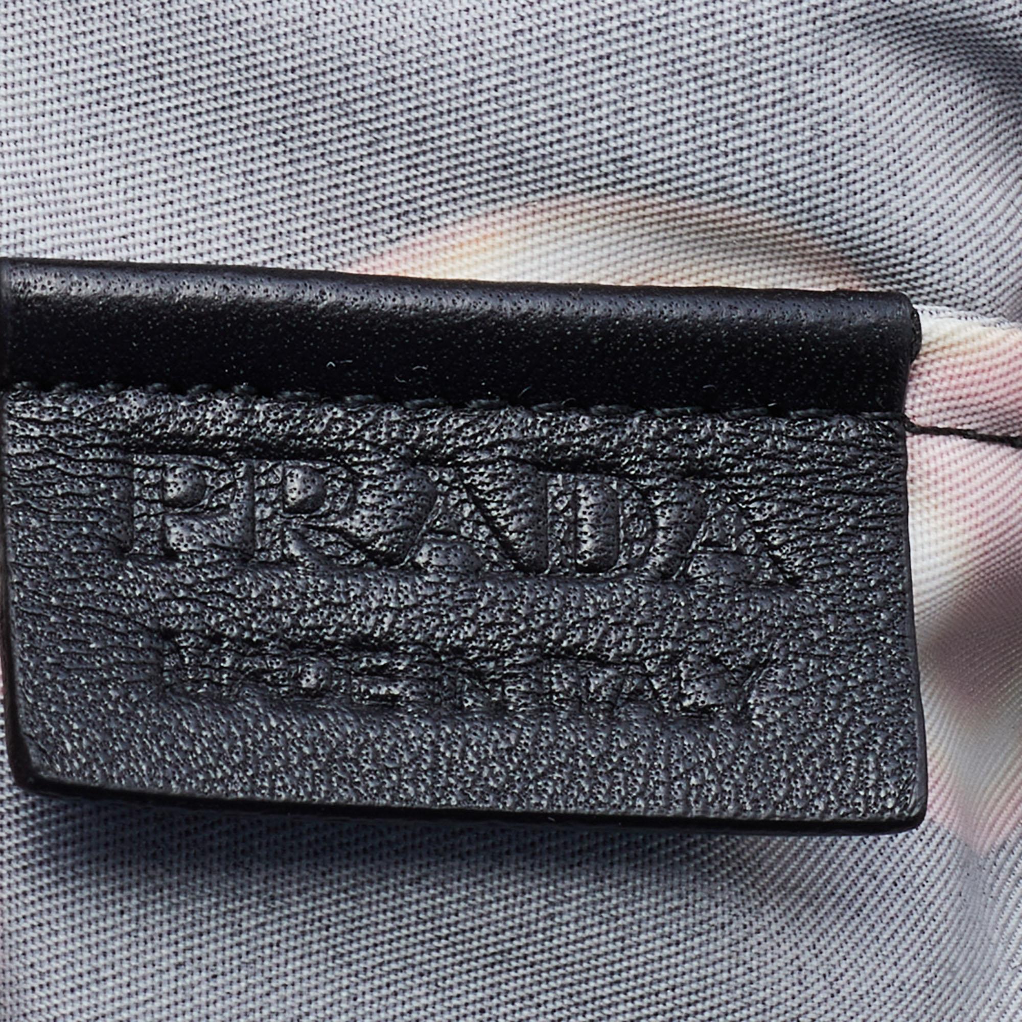Prada Black Woven Fishnet Leather and Nylon Drawstring Bucket Bag 5