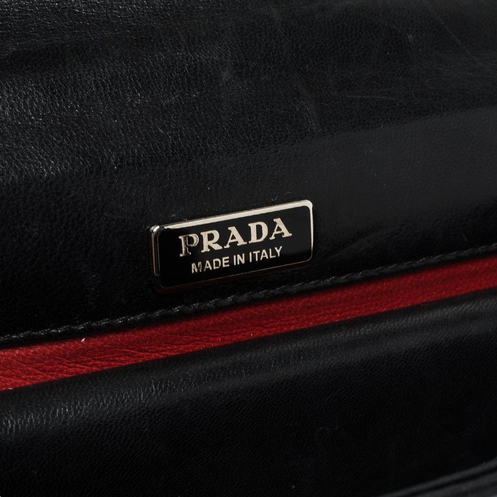 Prada Black Woven Leather Madras Chain Flap Bag 3