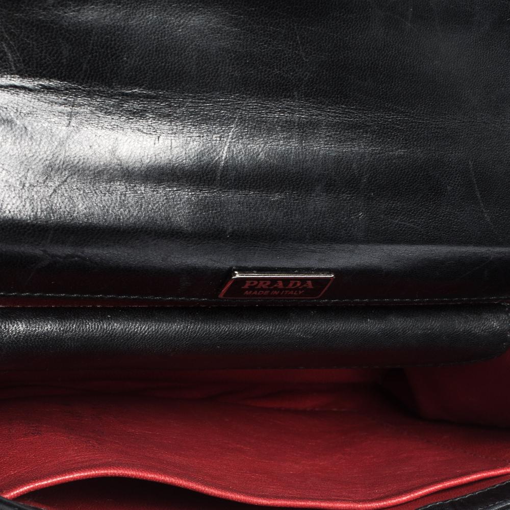 Prada Black Woven Leather Madras Chain Flap Bag 2