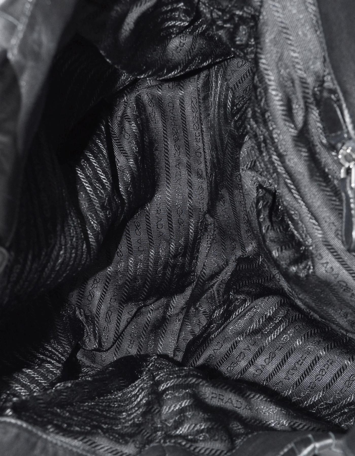 Women's Prada Black Woven Leather Medium Tote Bag w/ ID Tag 