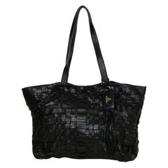 Prada Black Woven Leather Medium Tote Bag w/ ID Tag 