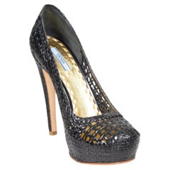 Prada Black Woven Leather Russell Pumps Size IT 40