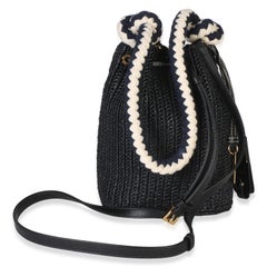 Prada Black Yarn Raffia Effect Crochet Mini Drawstring Bucket Bag