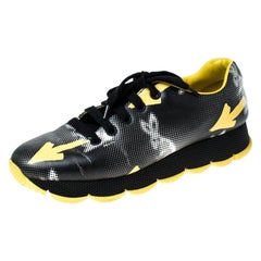Prada Black/Yellow Arrow Graphic Arrow Leather Lace Up Sneakers Size 40