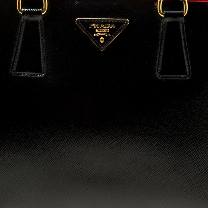 Prada Black/Yellow Patent Leather Pyramid Frame Top Handle Bag 5
