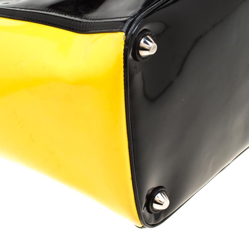 Prada Black/Yellow Patent Leather Top Handle Bag 6