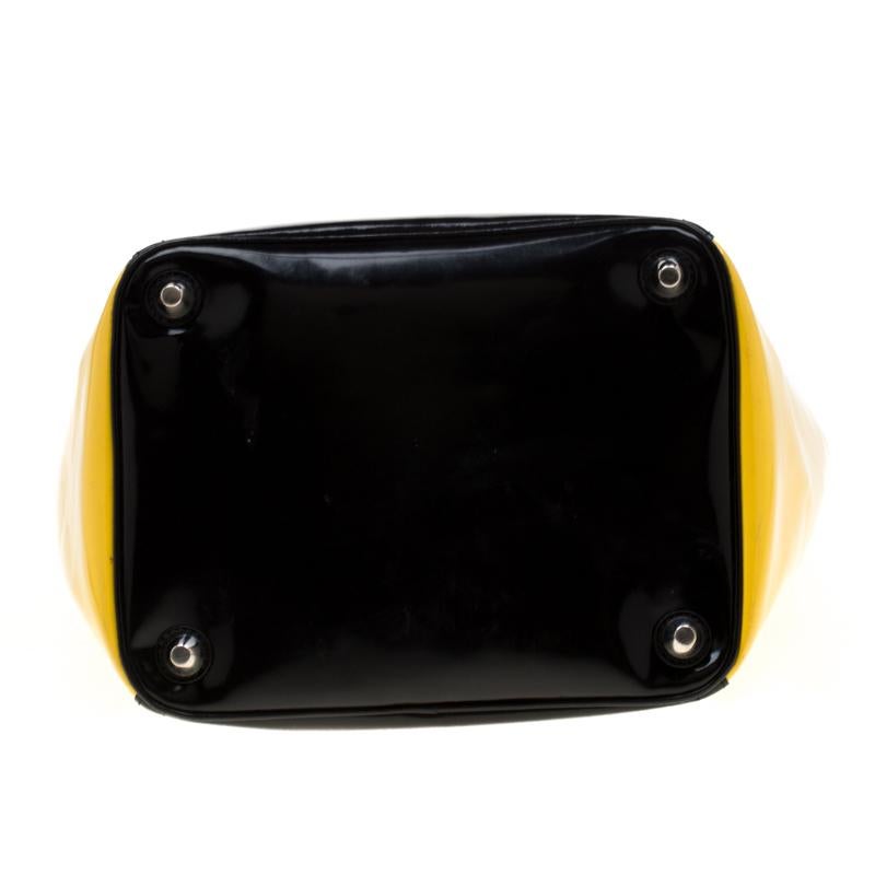 Prada Black/Yellow Patent Leather Top Handle Bag 1