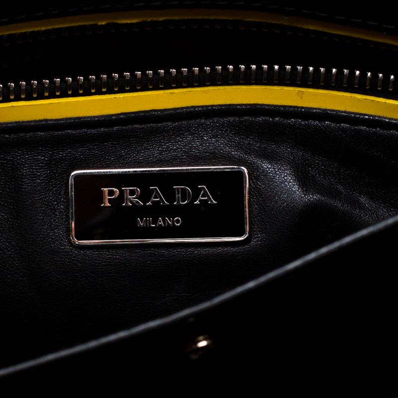 Prada Black/Yellow Patent Leather Top Handle Bag 2