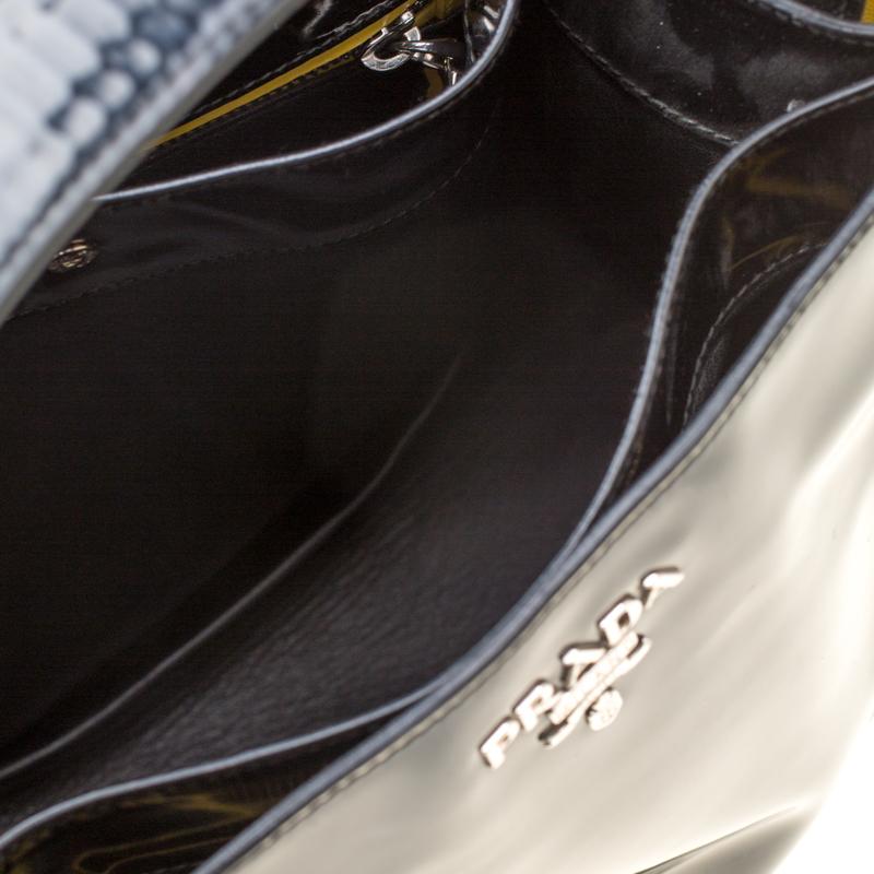 Prada Black/Yellow Patent Leather Top Handle Bag 3