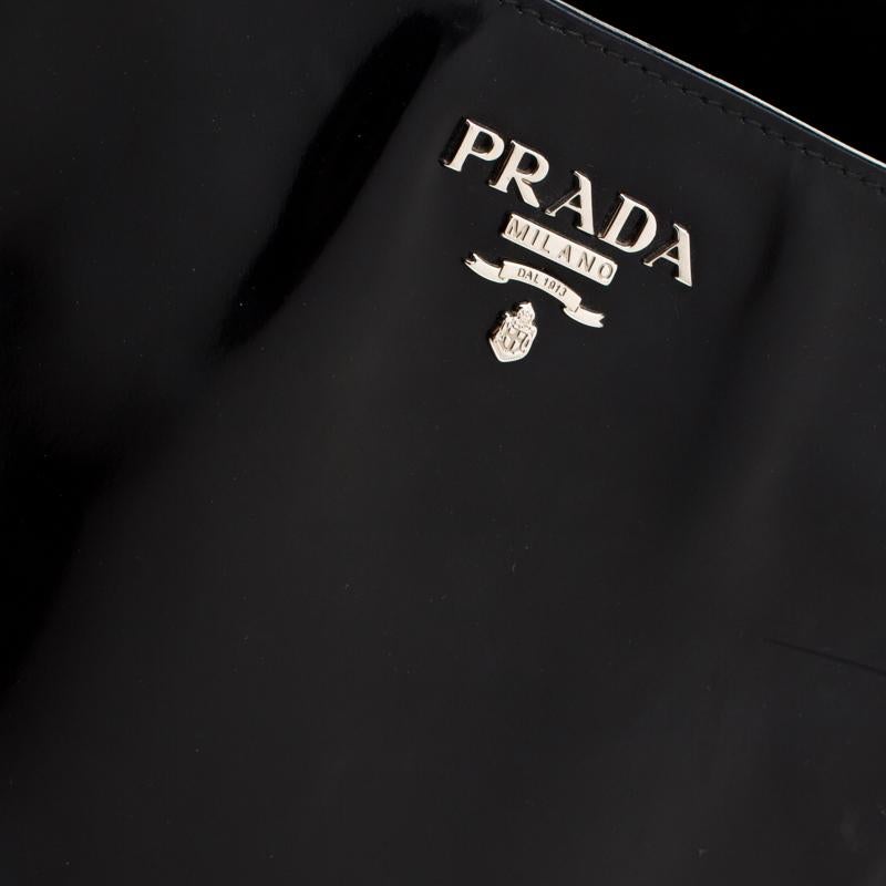 Prada Black/Yellow Patent Leather Top Handle Bag 4