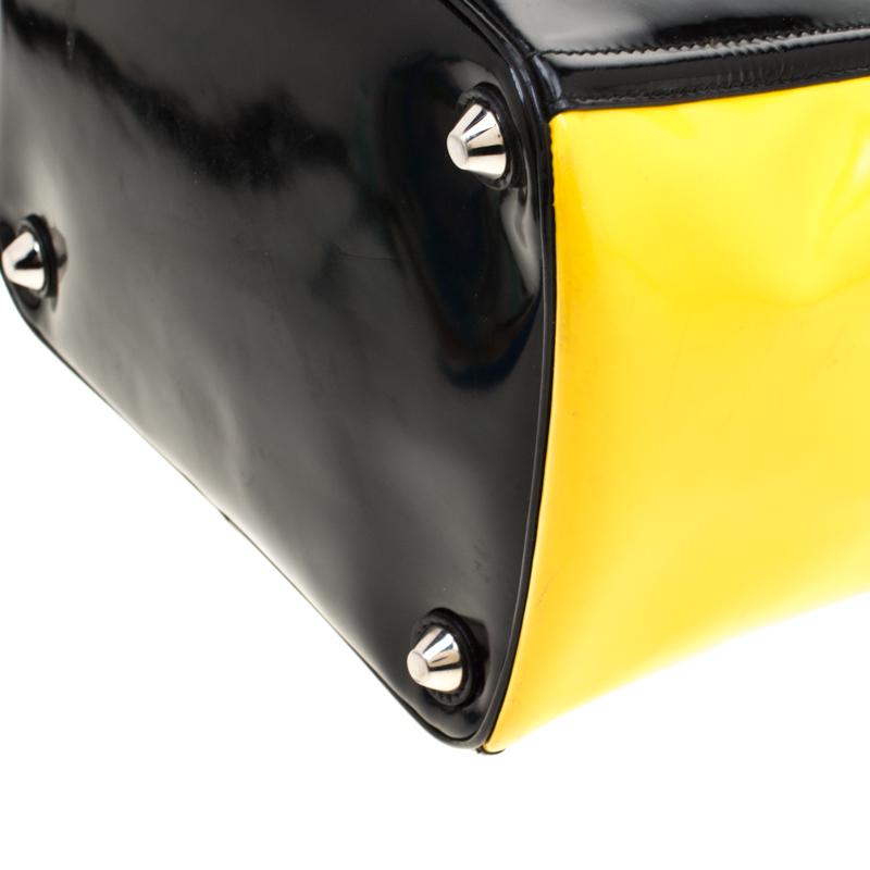 Prada Black/Yellow Patent Leather Top Handle Bag 5