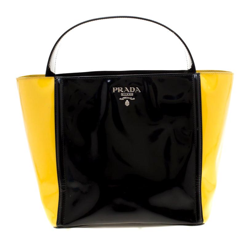 Prada Black/Yellow Patent Leather Top Handle Bag