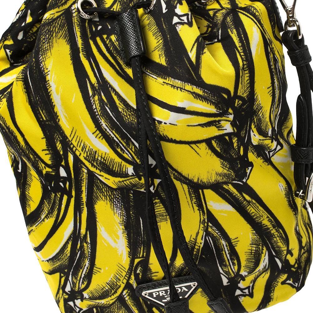 Prada Black/Yellow Printed Nylon Wristlet Pouch 3