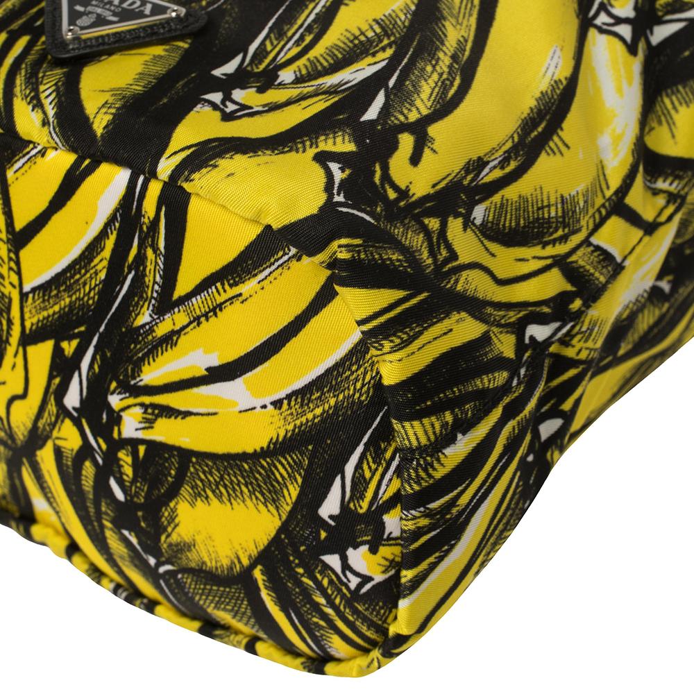 Prada Black/Yellow Printed Nylon Wristlet Pouch 2