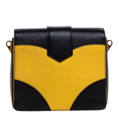 Prada Black/Yellow Saffiano Leather Turn-Lock Shoulder Bag