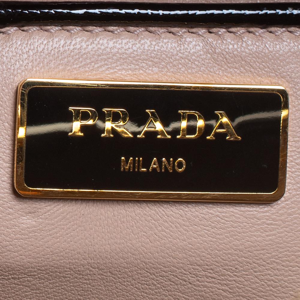 Prada Black/Yellow Saffiano Vernice Leather Pyramid Frame Satchel 1