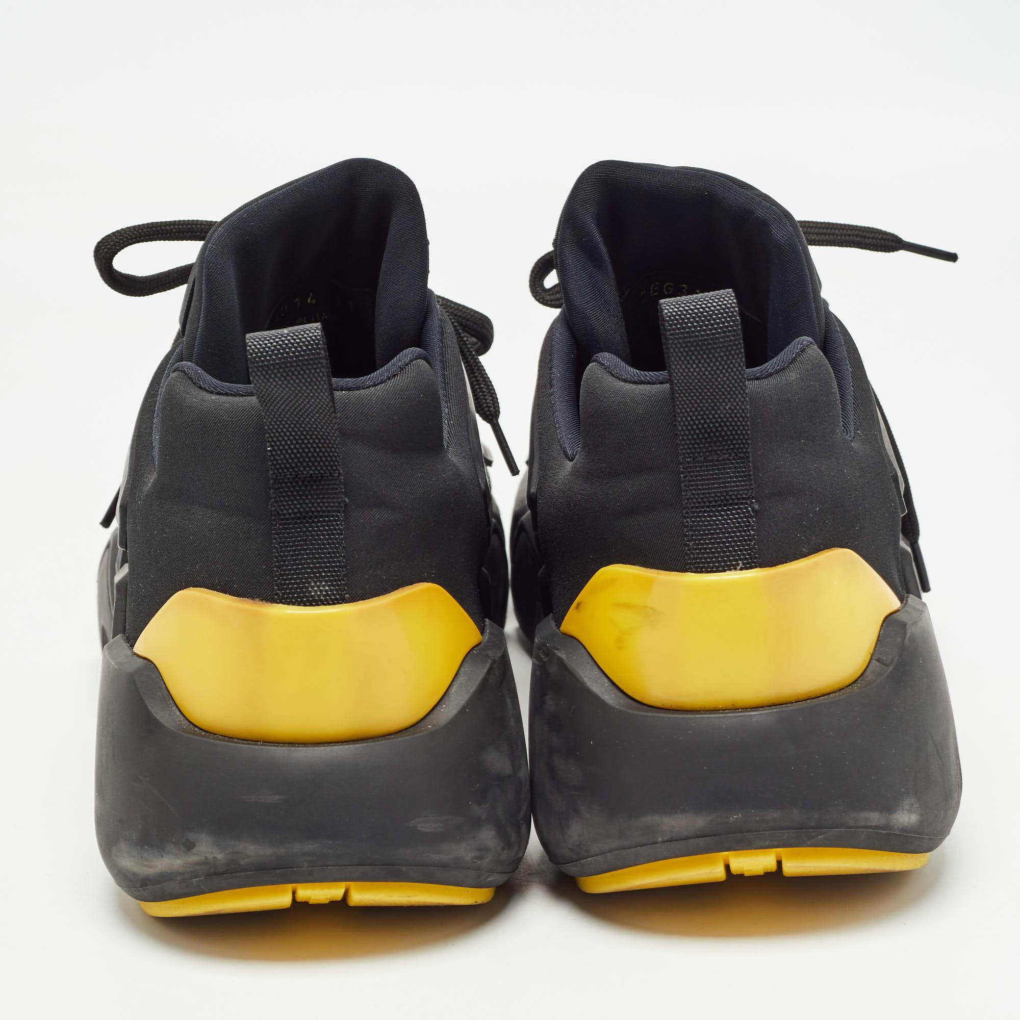 Prada Black/Yellow Techno Fabric and Rubber Low Top Sneakers Size 45 1