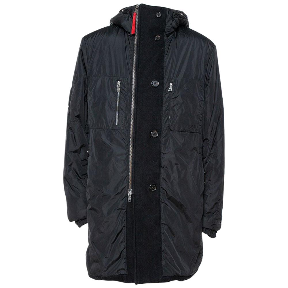 Prada Black Zip Front Hooded Puffer Coat XL