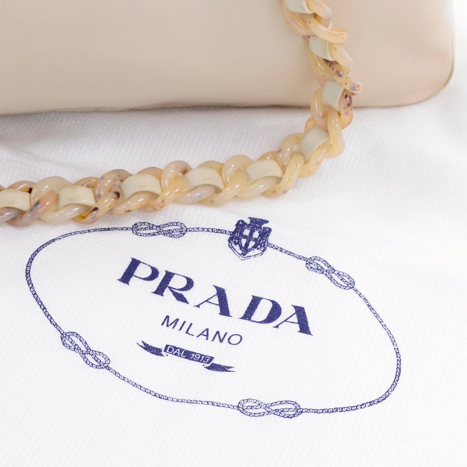 Prada Blonde Nylon Bag With Faux Tortoise Handles Shoulder Straps 8
