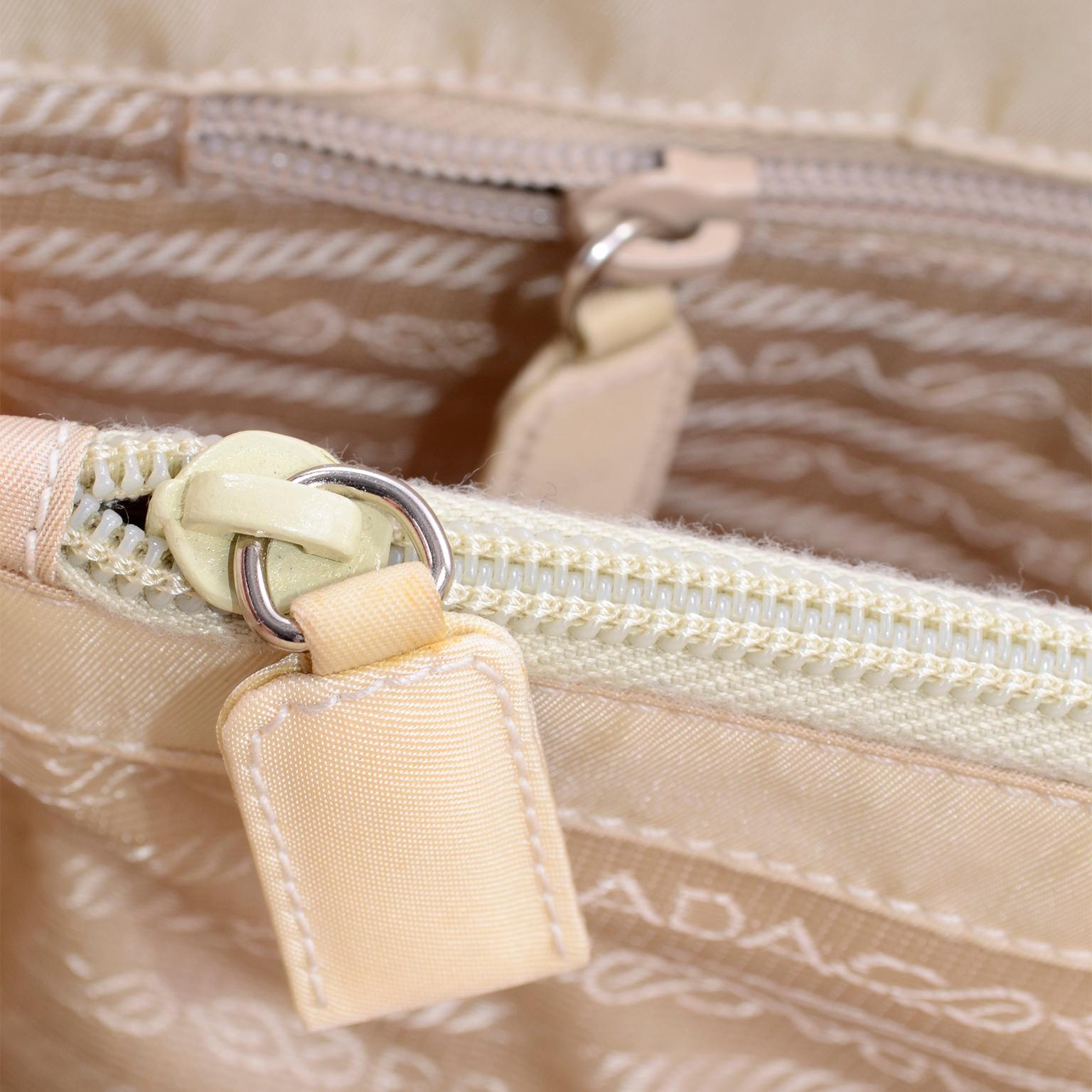 Women's Prada Blonde Nylon Bag With Faux Tortoise Handles Shoulder Straps