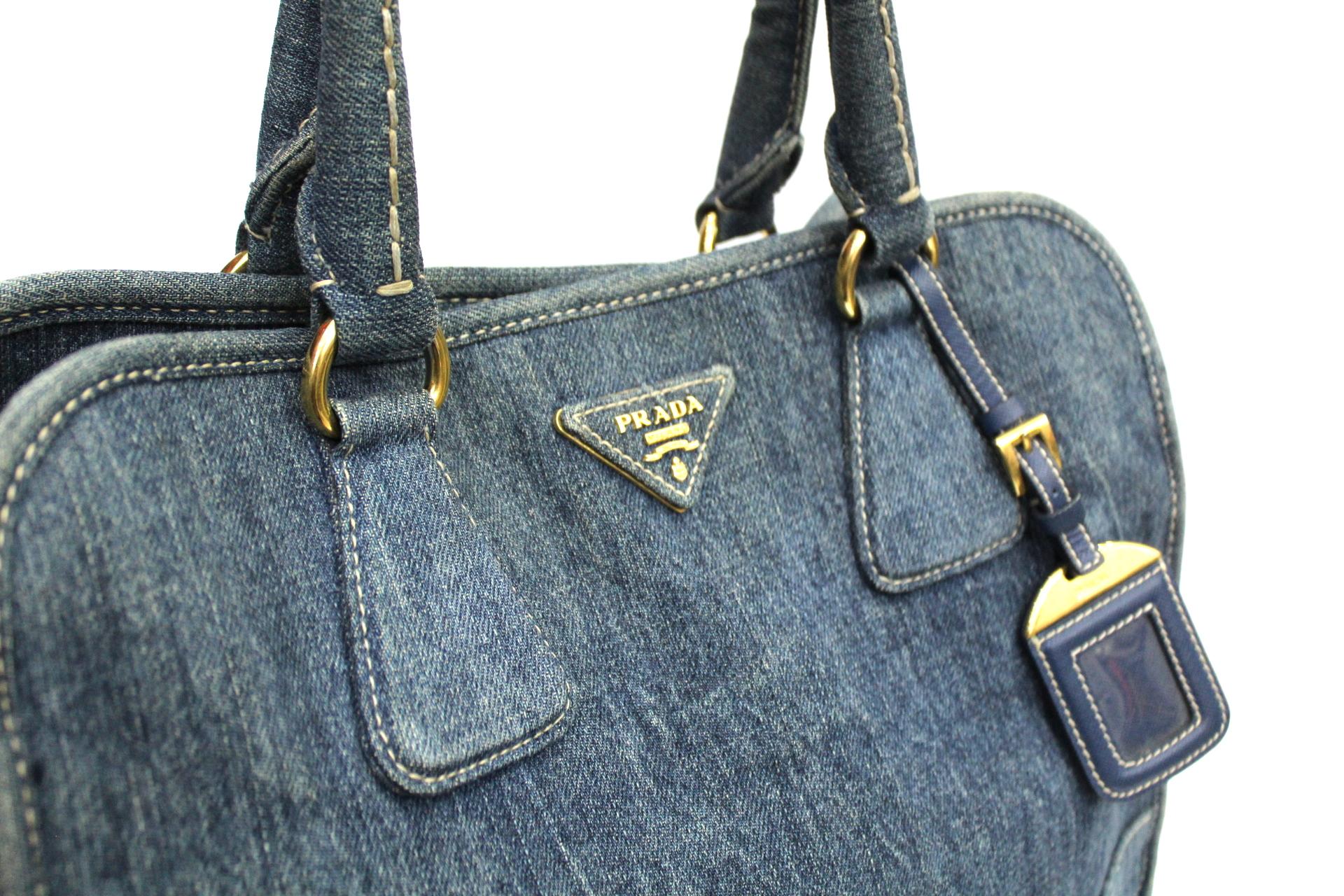 Gray Prada Blu Denim Bag