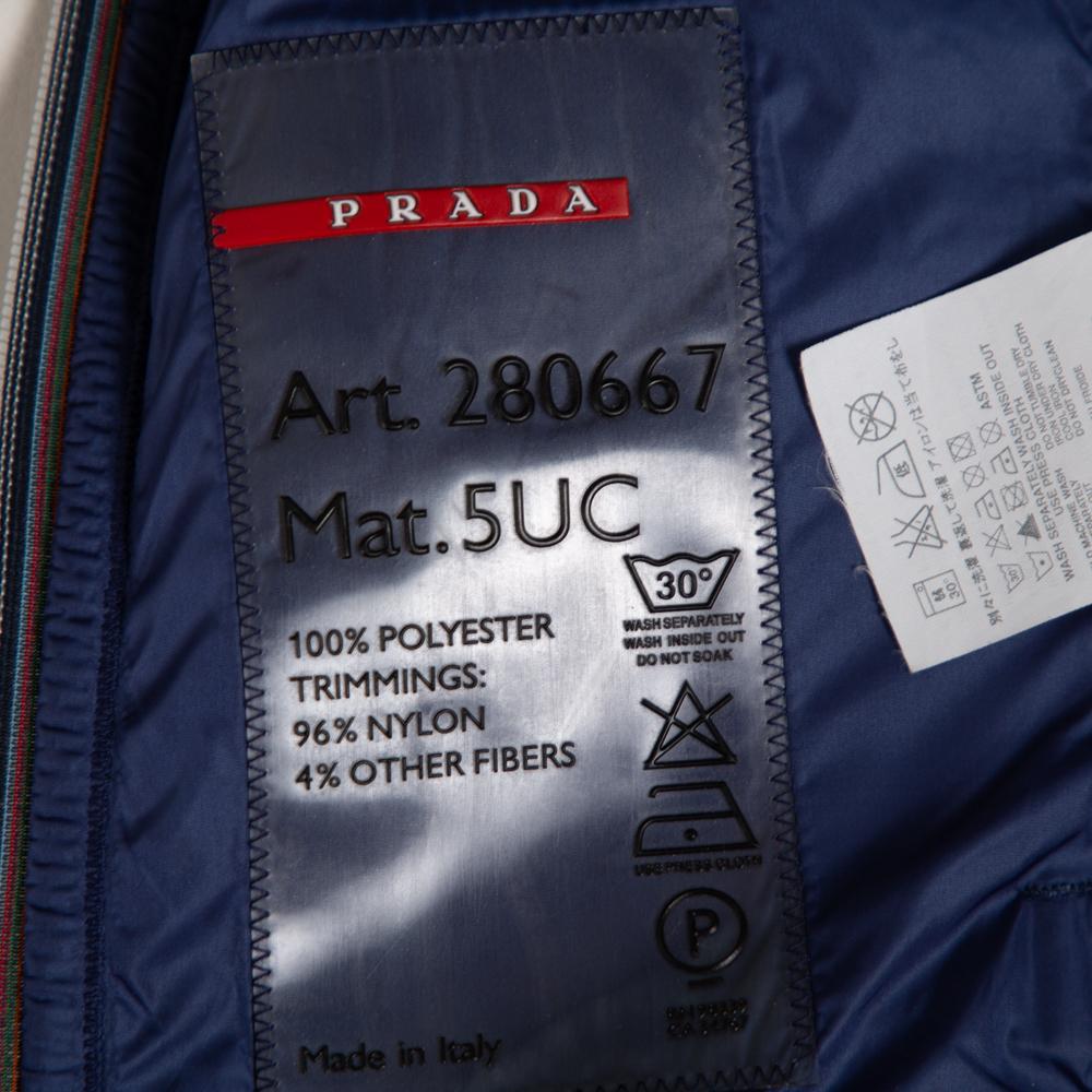 Prada Blue Abstract Print Perforated Zip Front Jacket L In Excellent Condition In Dubai, Al Qouz 2