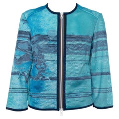 Prada Blue Abstract Print Perforated Zip Front Jacket L