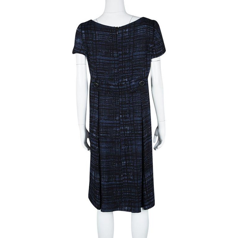 Prada Blue and Black Printed Short Sleeve Sheath Dress M at 1stDibs