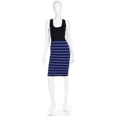 Prada Blue and Black Stripe Bodycon Sleeveless Knit Tank Dress