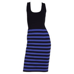 Prada Blue and Black Stripe Bodycon Sleeveless Knit Tank Dress