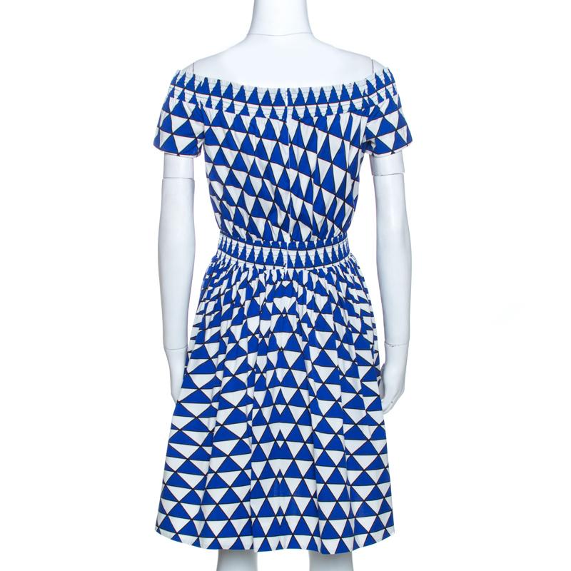 blue and white geometric dress