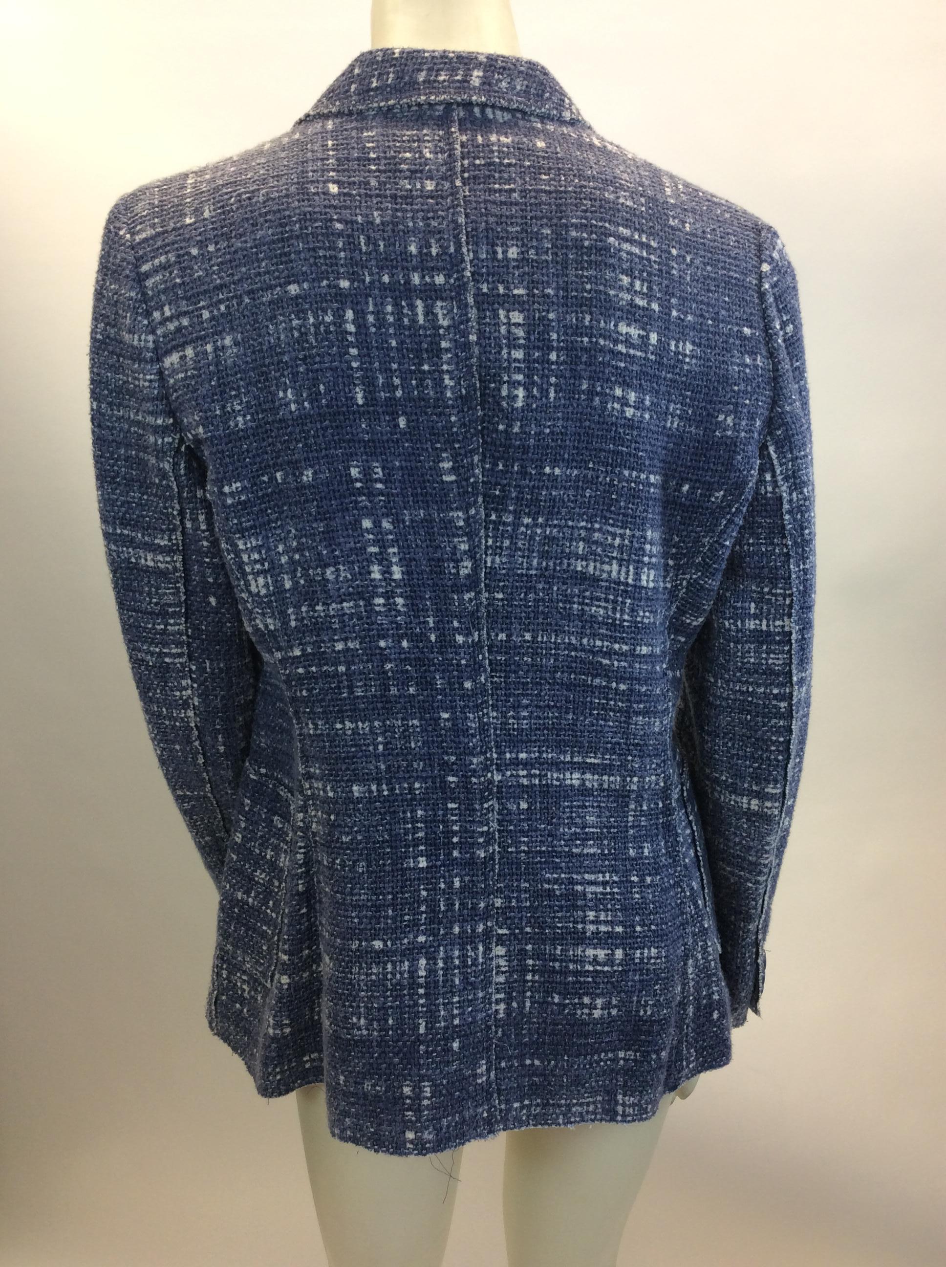 Prada Blue and White Tweed Jacket In Good Condition In Narberth, PA
