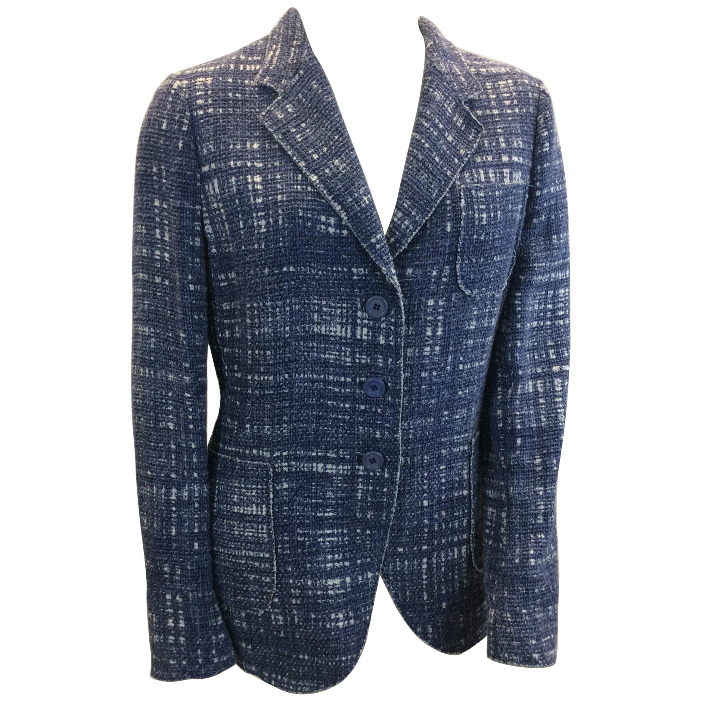 Prada Blue and White Tweed Jacket