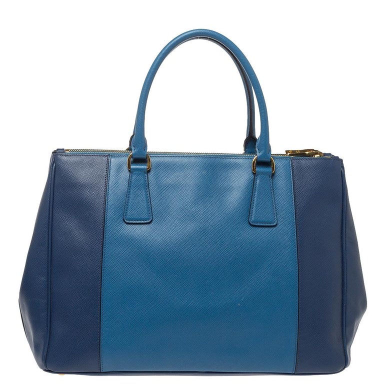 Prada Blue Bicolor Saffiano Lux Leather Medium Double Zip Tote For Sale at  1stDibs