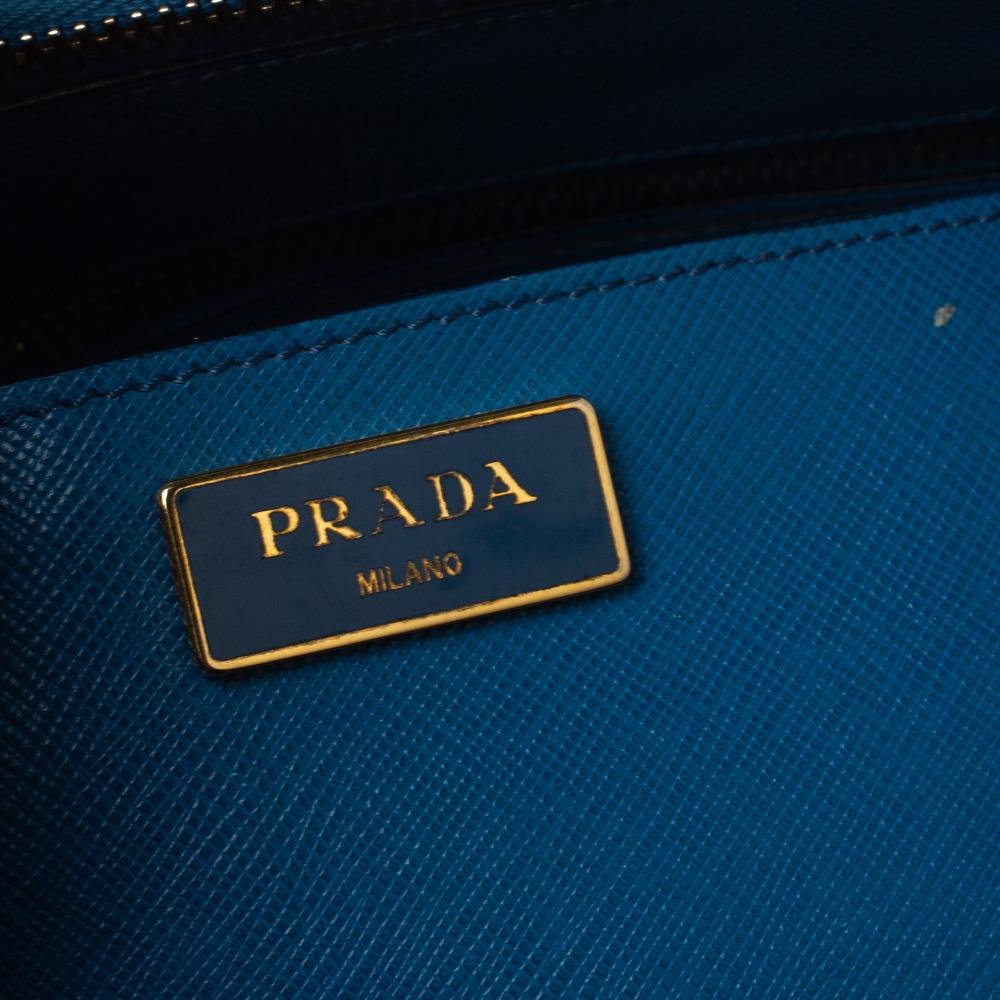 Prada Blau Bicolor Saffiano Lux Leder Medium Galleria Double Zip Tote 6