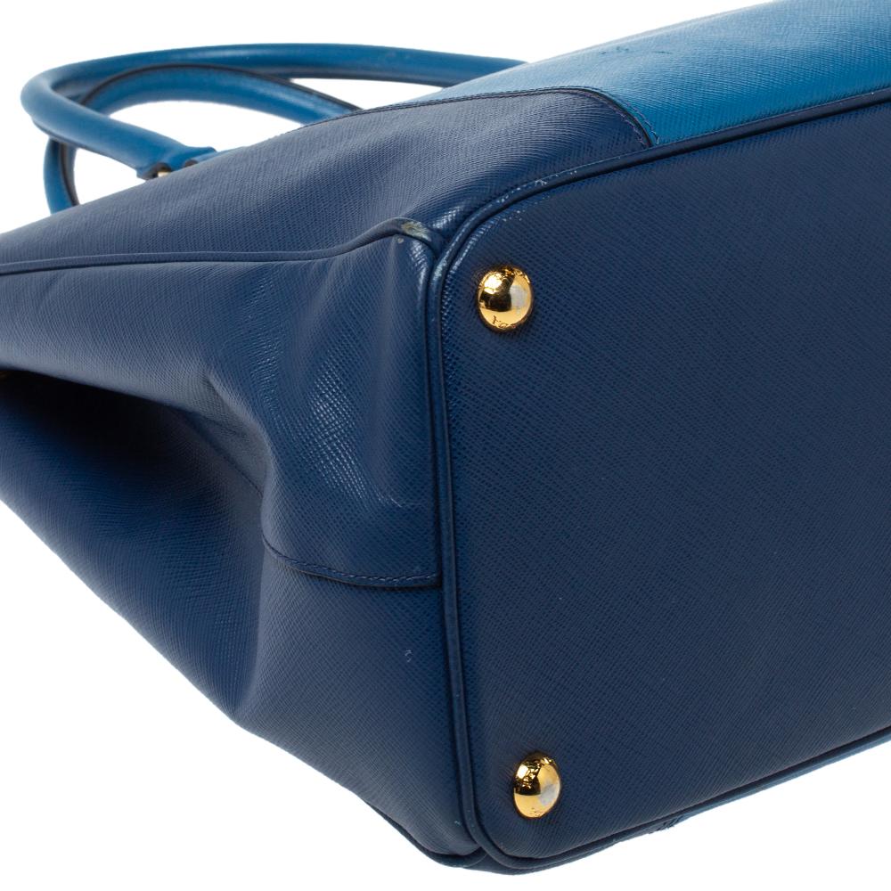Prada Blau Bicolor Saffiano Lux Leder Medium Galleria Double Zip Tote 3