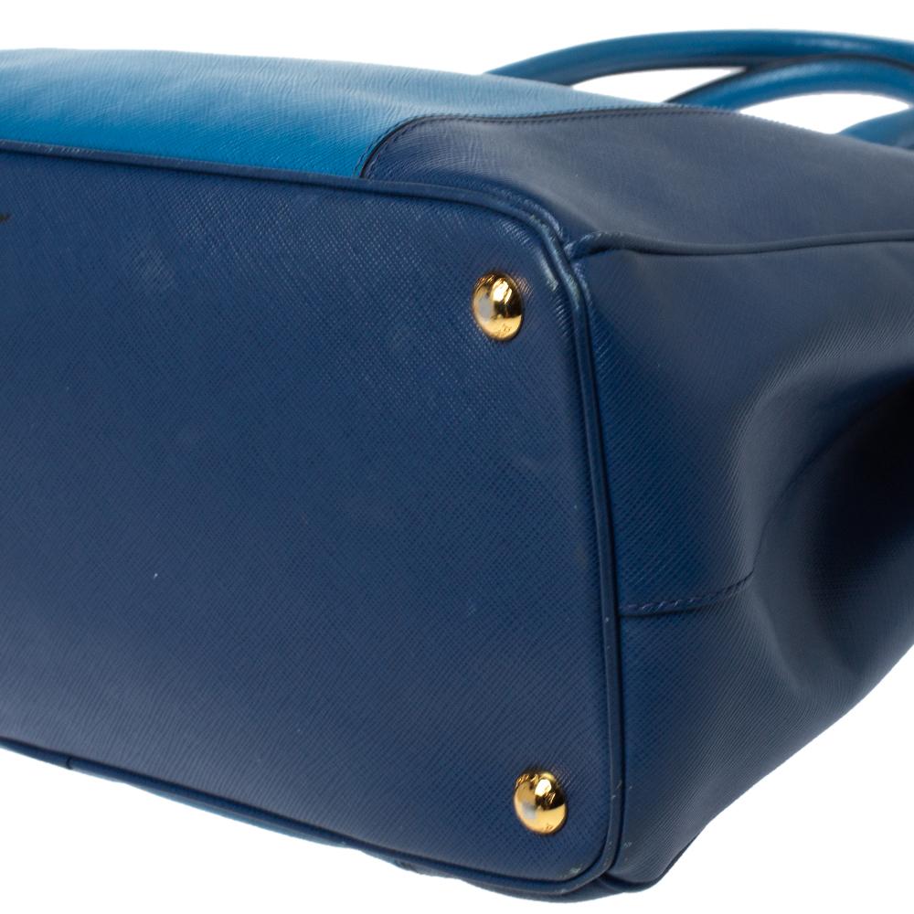 Prada Blau Bicolor Saffiano Lux Leder Medium Galleria Double Zip Tote 4