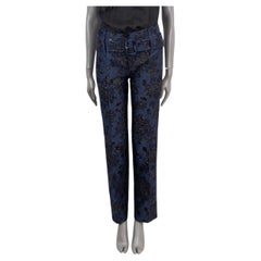 PRADA bleu et noir 2019 FLORAL CLOQUE WIDE LEG Pantalon 40 S