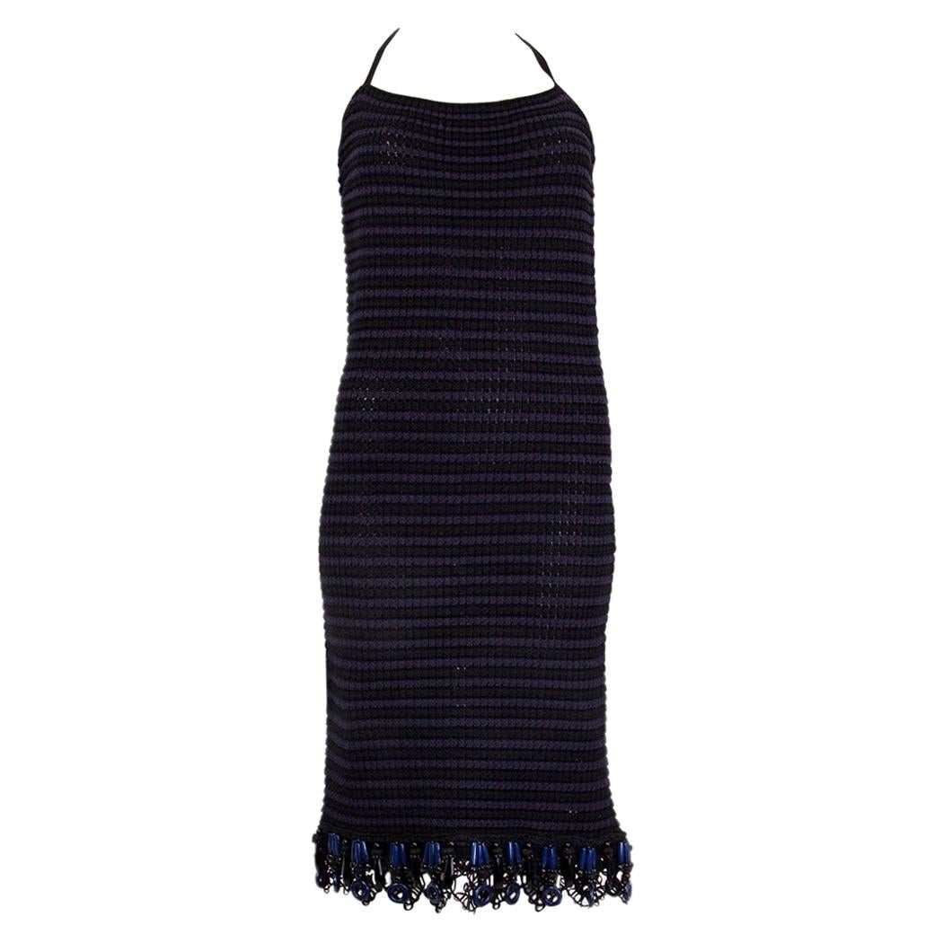 PRADA blue & black cotton EMBELLISHED HALTER CROCHET Cocktail Dress 40