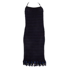 PRADA blue & black cotton EMBELLISHED HALTER CROCHET Cocktail Dress 40