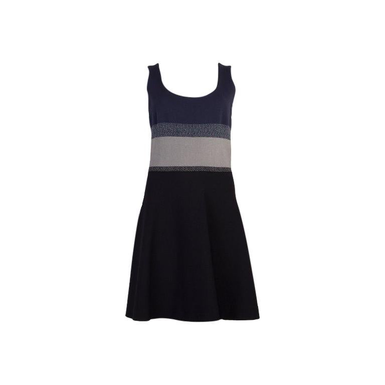 PRADA blue black grey viscose STRIPED KNIT Dress 42 For Sale