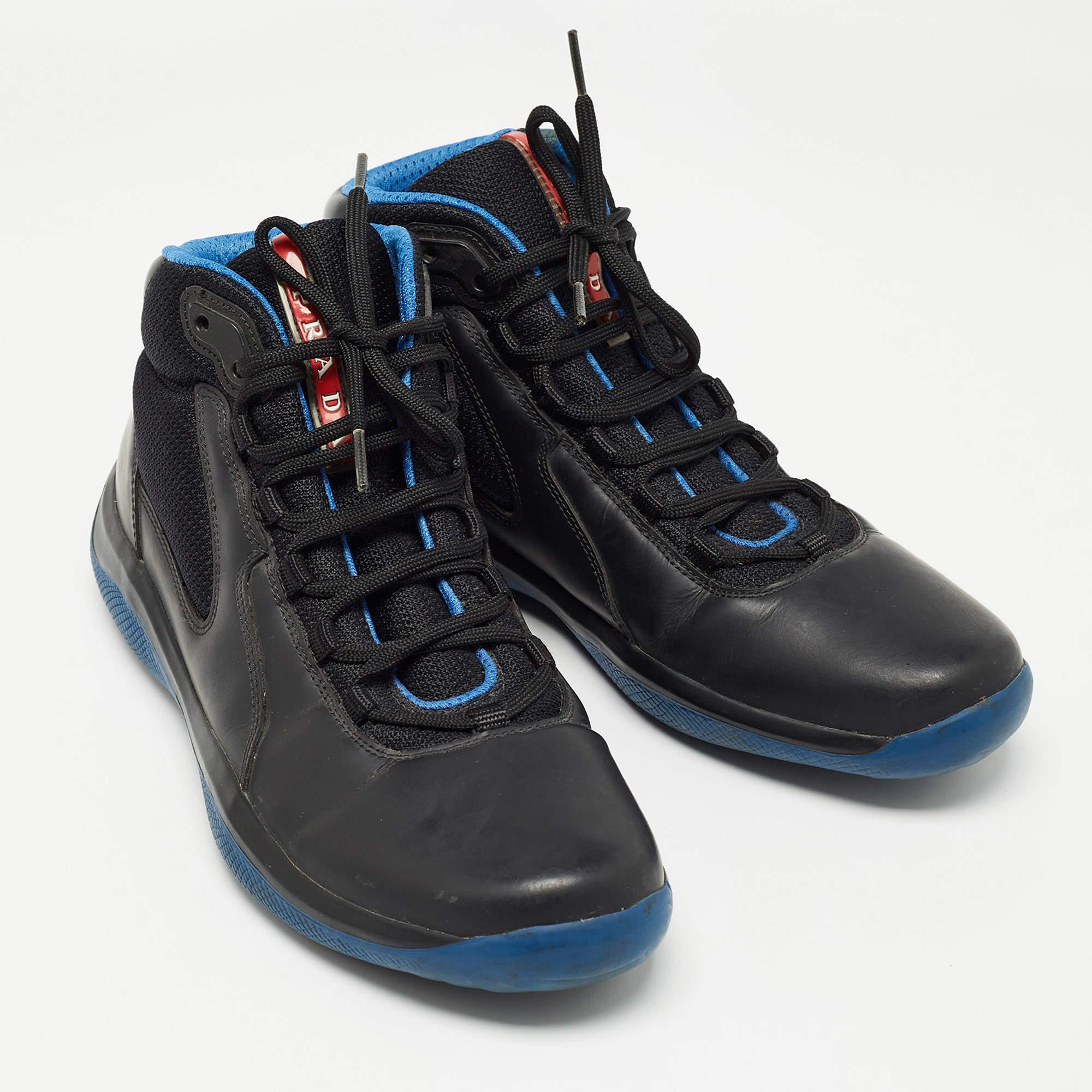 Men's Prada Blue/Black Leather and Mesh Punta AlaSneakers Size 41