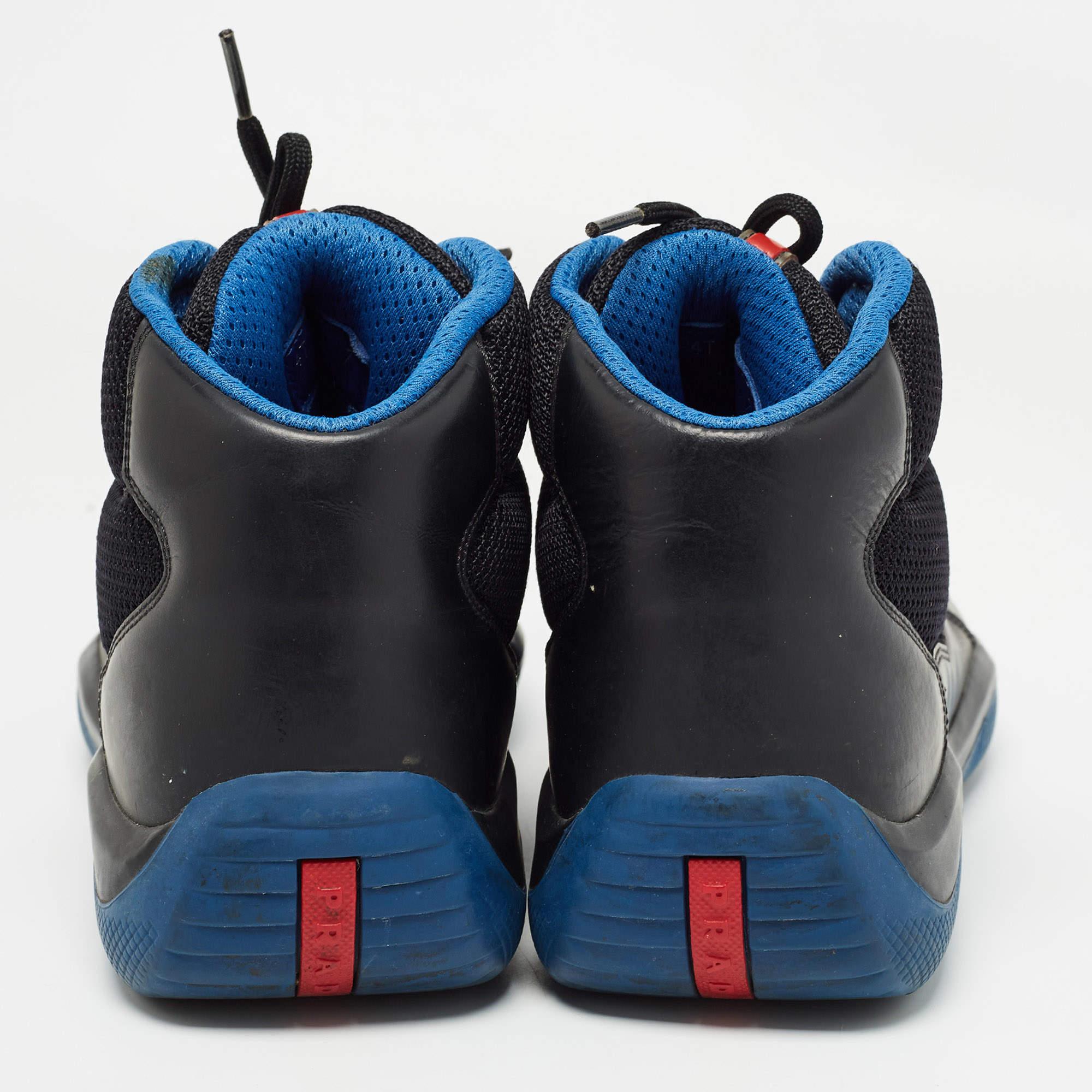 Prada Blue/Black Leather and Mesh Punta AlaSneakers Size 41 1
