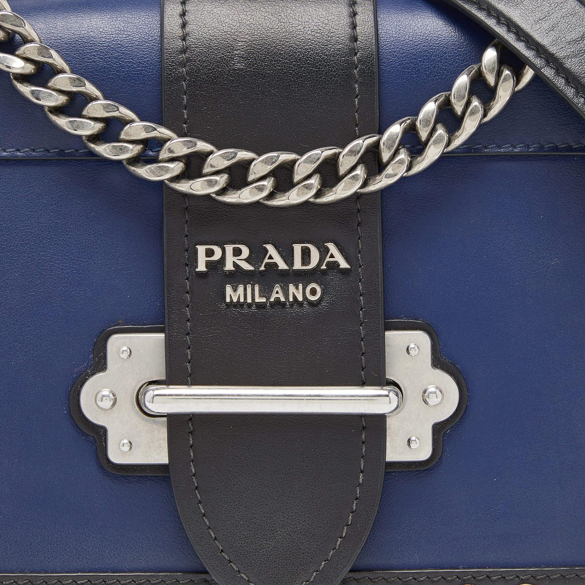 Prada Blue/Black Leather Cahier Studded Shoulder Bag 6
