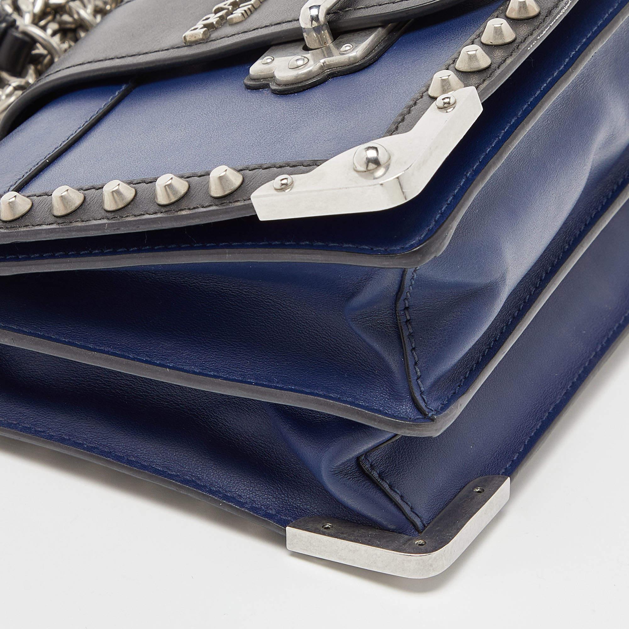 Prada Blue/Black Leather Cahier Studded Shoulder Bag 4