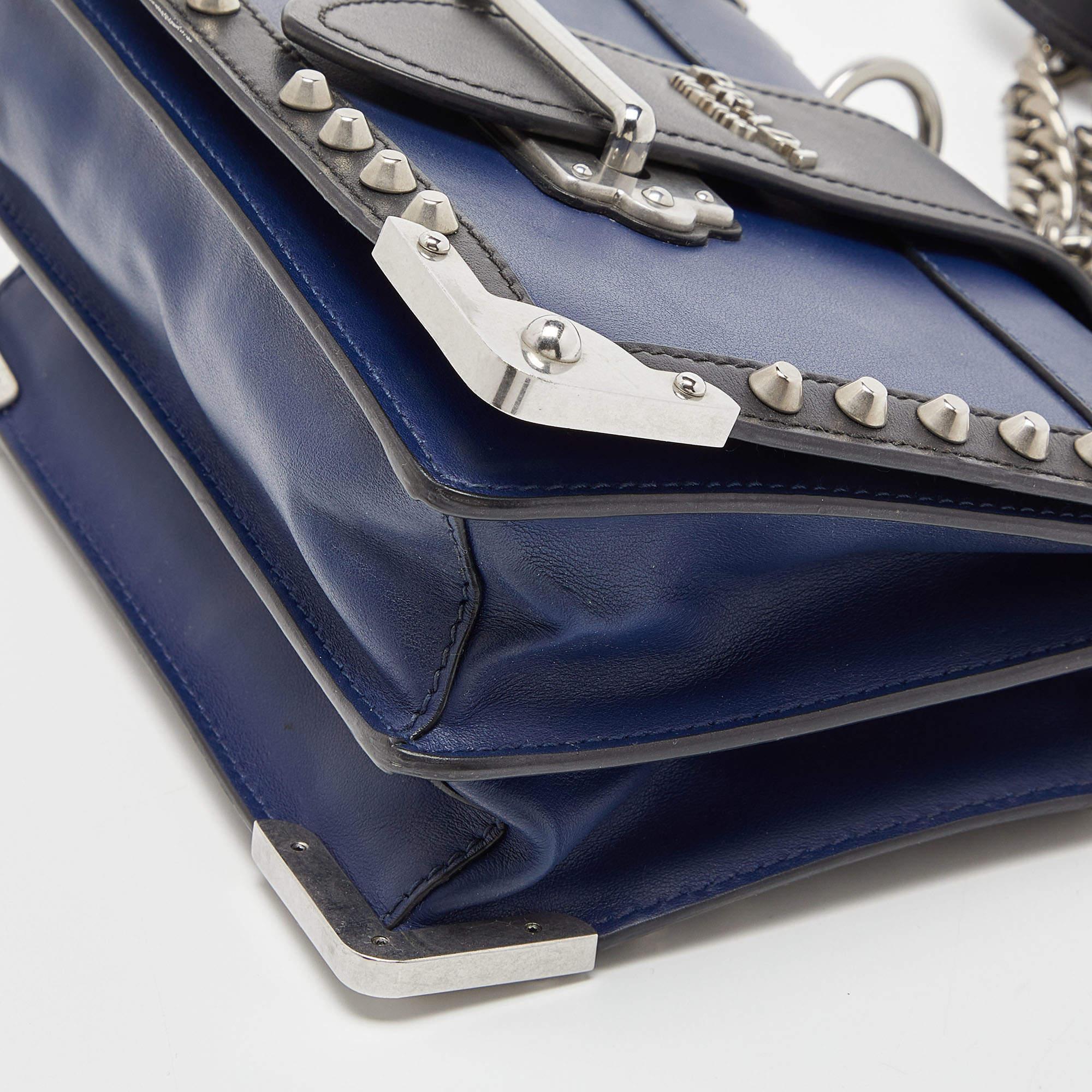 Prada Blue/Black Leather Cahier Studded Shoulder Bag 5