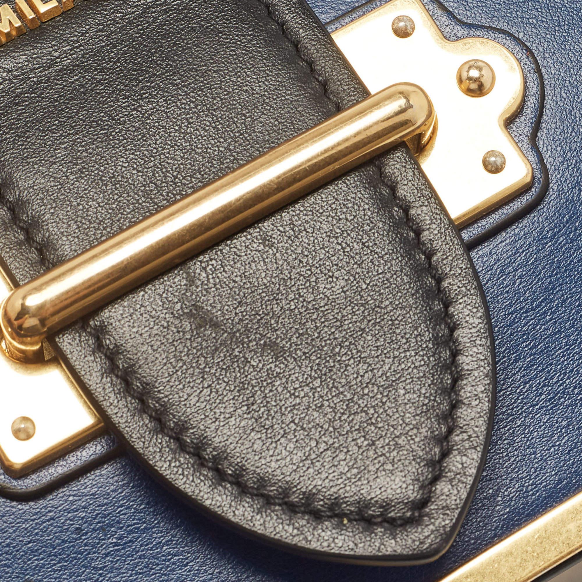 Prada Blue/Black Saffiano Leather Cahier Flap Shoulder Bag 1