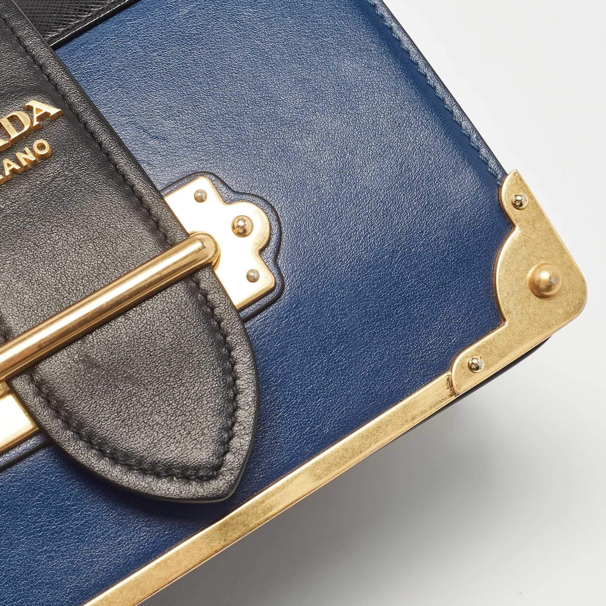 Prada Blue/Black Saffiano Leather Cahier Flap Shoulder Bag 2